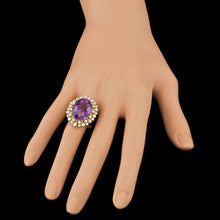 Load image into Gallery viewer, 15.20 Carats Natural Amethyst and Diamond 14k Solid Yellow Gold Ring