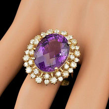 Load image into Gallery viewer, 15.20 Carats Natural Amethyst and Diamond 14k Solid Yellow Gold Ring