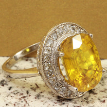 Load image into Gallery viewer, 10.85 Carats Exquisite Natural Unheated Yellow Sapphire and Diamond 14K Solid White Gold Ring