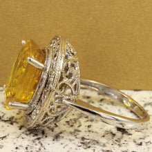 Load image into Gallery viewer, 10.85 Carats Exquisite Natural Unheated Yellow Sapphire and Diamond 14K Solid White Gold Ring