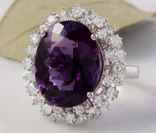 Load image into Gallery viewer, 15.65 Carats Natural Amethyst and Diamond 14K Solid White Gold Ring