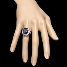 Load image into Gallery viewer, 13.50 Carats Exquisite Natural Blue Sapphire and Diamond 14K Solid White Gold Ring