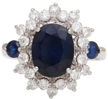 Load image into Gallery viewer, 4.30 Carats Exquisite Natural Blue Sapphire and Diamond 14K Solid White Gold Ring