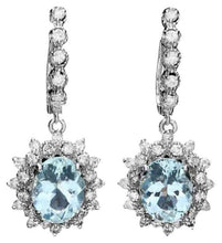 Load image into Gallery viewer, 7.00Ct Natural Aquamarine and Diamond 14K Solid White Gold Earrings
