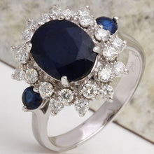 Load image into Gallery viewer, 4.30 Carats Exquisite Natural Blue Sapphire and Diamond 14K Solid White Gold Ring
