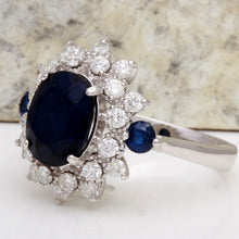 Load image into Gallery viewer, 4.30 Carats Exquisite Natural Blue Sapphire and Diamond 14K Solid White Gold Ring