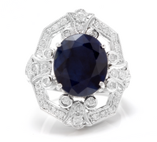 Load image into Gallery viewer, 9.70 Carats Exquisite Natural Blue Sapphire and Diamond 14K Solid White Gold Ring