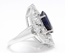 Load image into Gallery viewer, 9.70 Carats Exquisite Natural Blue Sapphire and Diamond 14K Solid White Gold Ring