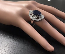 Load image into Gallery viewer, 9.70 Carats Exquisite Natural Blue Sapphire and Diamond 14K Solid White Gold Ring