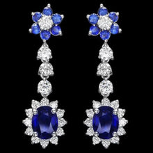 Load image into Gallery viewer, 4.90 Carats Natural Sapphire and Diamond 14K Solid White Gold Earrings