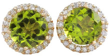 Load image into Gallery viewer, Exquisite 6.12 Carats Natural Green Peridot and Diamond 14K Solid Yellow Gold Stud Earrings