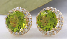 Load image into Gallery viewer, Exquisite 6.12 Carats Natural Green Peridot and Diamond 14K Solid Yellow Gold Stud Earrings