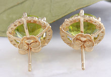 Load image into Gallery viewer, Exquisite 6.12 Carats Natural Green Peridot and Diamond 14K Solid Yellow Gold Stud Earrings