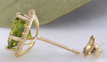 Load image into Gallery viewer, Exquisite 6.12 Carats Natural Green Peridot and Diamond 14K Solid Yellow Gold Stud Earrings