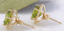 Load image into Gallery viewer, Exquisite 6.12 Carats Natural Green Peridot and Diamond 14K Solid Yellow Gold Stud Earrings