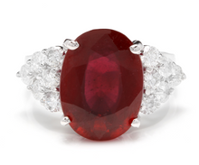 Load image into Gallery viewer, 9.40 Carats Impressive Red Ruby and Natural Diamond 14K White Gold Ring