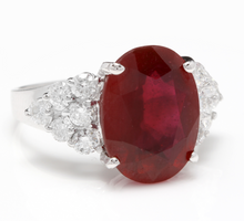 Load image into Gallery viewer, 9.40 Carats Impressive Red Ruby and Natural Diamond 14K White Gold Ring