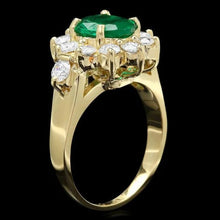 Load image into Gallery viewer, 2.60Ct Natural Emerald and Diamond 14K Solid Yellow Gold Ring