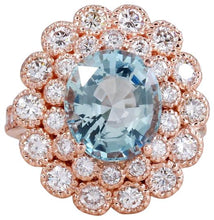 Load image into Gallery viewer, 6.00 Carats Natural Aquamarine and Diamond 14K Solid Rose Gold Ring