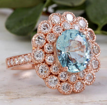 Load image into Gallery viewer, 6.00 Carats Natural Aquamarine and Diamond 14K Solid Rose Gold Ring
