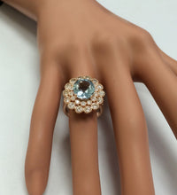 Load image into Gallery viewer, 6.00 Carats Natural Aquamarine and Diamond 14K Solid Rose Gold Ring
