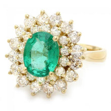 Load image into Gallery viewer, 3.10 Carats Natural Emerald and Diamond 18K Solid Yellow Gold Ring