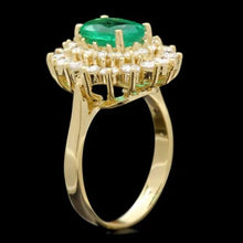 Load image into Gallery viewer, 3.10 Carats Natural Emerald and Diamond 18K Solid Yellow Gold Ring