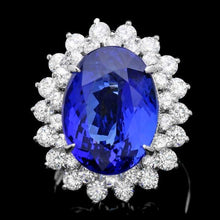 Load image into Gallery viewer, 13.00 Carats Natural Tanzanite and Diamond 14k Solid White Gold Ring