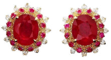 Load image into Gallery viewer, 9.10Ct Natural Ruby and Diamond 14K Solid Yellow Gold Earrings