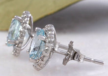 Load image into Gallery viewer, Exquisite 3.05 Carats Natural Aquamarine and Diamond 14K Solid White Gold Stud Earrings
