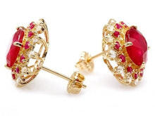 Load image into Gallery viewer, 9.10Ct Natural Ruby and Diamond 14K Solid Yellow Gold Earrings
