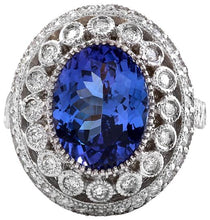 Load image into Gallery viewer, 7.50 Carats Natural Very Nice Looking Tanzanite and Diamond 14K Solid White Gold Ring