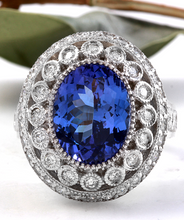 Load image into Gallery viewer, 7.50 Carats Natural Very Nice Looking Tanzanite and Diamond 14K Solid White Gold Ring