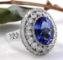 Load image into Gallery viewer, 7.50 Carats Natural Very Nice Looking Tanzanite and Diamond 14K Solid White Gold Ring