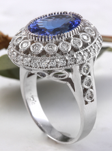 Load image into Gallery viewer, 7.50 Carats Natural Very Nice Looking Tanzanite and Diamond 14K Solid White Gold Ring