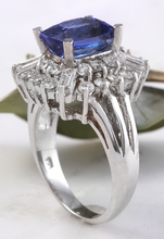 Load image into Gallery viewer, 3.80 Carats Natural Very Nice Looking Tanzanite and Diamond 14K Solid White Gold Ring