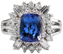 Load image into Gallery viewer, 3.80 Carats Natural Very Nice Looking Tanzanite and Diamond 14K Solid White Gold Ring