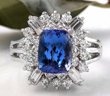 Load image into Gallery viewer, 3.80 Carats Natural Very Nice Looking Tanzanite and Diamond 14K Solid White Gold Ring