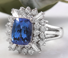 Load image into Gallery viewer, 3.80 Carats Natural Very Nice Looking Tanzanite and Diamond 14K Solid White Gold Ring
