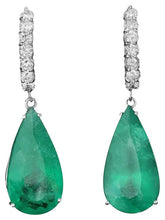 Load image into Gallery viewer, 20.80ct Natural Emerald and Diamond 14K Solid White Gold Earrings