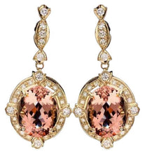 Load image into Gallery viewer, 16.30 Carats Natural Morganite and Diamond 14K Yellow Gold Earrings