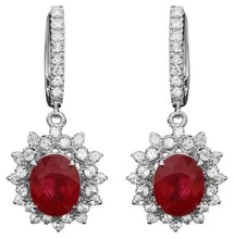 Load image into Gallery viewer, 9.80Ct Natural Ruby and Diamond 14K Solid White Gold Earrings