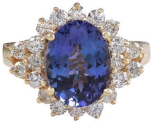 Load image into Gallery viewer, 5.50 Carats Natural Very Nice Looking Tanzanite and Diamond 14K Solid Yellow Gold Ring