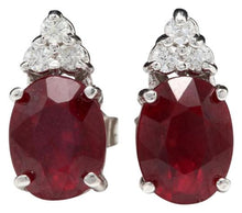 Load image into Gallery viewer, Exquisite 4.20 Carats Red Ruby and Natural Diamond 14K Solid White Gold Stud Earrings