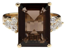 Load image into Gallery viewer, 7.35 Carats Natural Impressive Smokey Quartz and Diamond 14K Solid Yellow Gold Ring