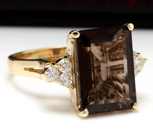 Load image into Gallery viewer, 7.35 Carats Natural Impressive Smokey Quartz and Diamond 14K Solid Yellow Gold Ring