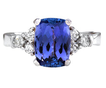 Load image into Gallery viewer, 3.80 Carats Natural Very Nice Looking Tanzanite and Diamond 14K Solid White Gold Ring