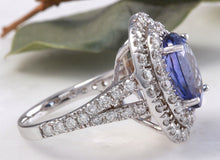 Load image into Gallery viewer, 6.20 Carats Natural Very Nice Looking Tanzanite and Diamond 14K Solid White Gold Ring
