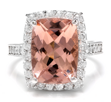 Load image into Gallery viewer, 7.35 Carats Exquisite Natural Morganite and Diamond 14K Solid White Gold Ring