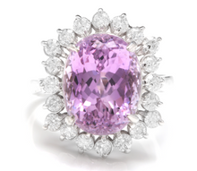 Load image into Gallery viewer, 8.40 Carats Natural Kunzite and Diamond 14K Solid White Gold Ring